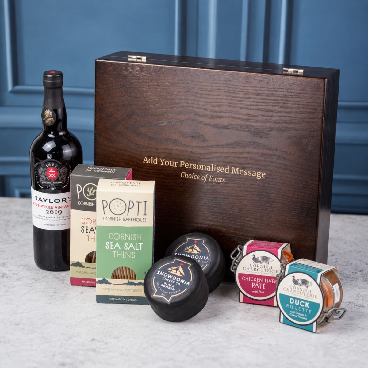 Taylor's Vintage Port with Artisan Cheese and Rillette Personalised Premium triple Hamper
