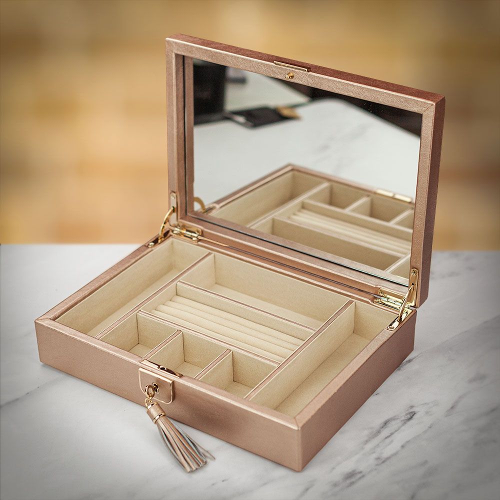 WOLF Tassel Lock Medium Jewellery Box - Rose Gold - can be Engraved or Personalised