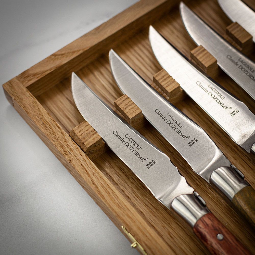 Claude Dozorme Set 6 Laguiole Steak knives in Oak Gift Box - Mixe