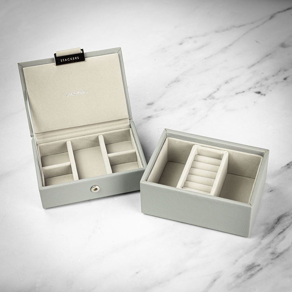 Stackers Micro Jewellery Box Set of 2 - Pebble Grey - can be Engraved or Personalised