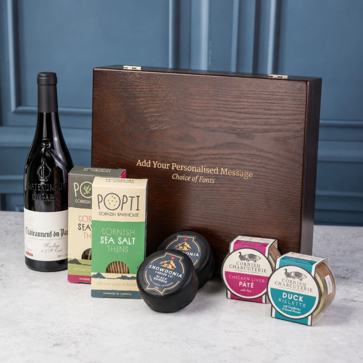 Calvet Châteauneuf Du Pape Red Wine with Artisan Cheese and Rillette Personalised Premium Hamper