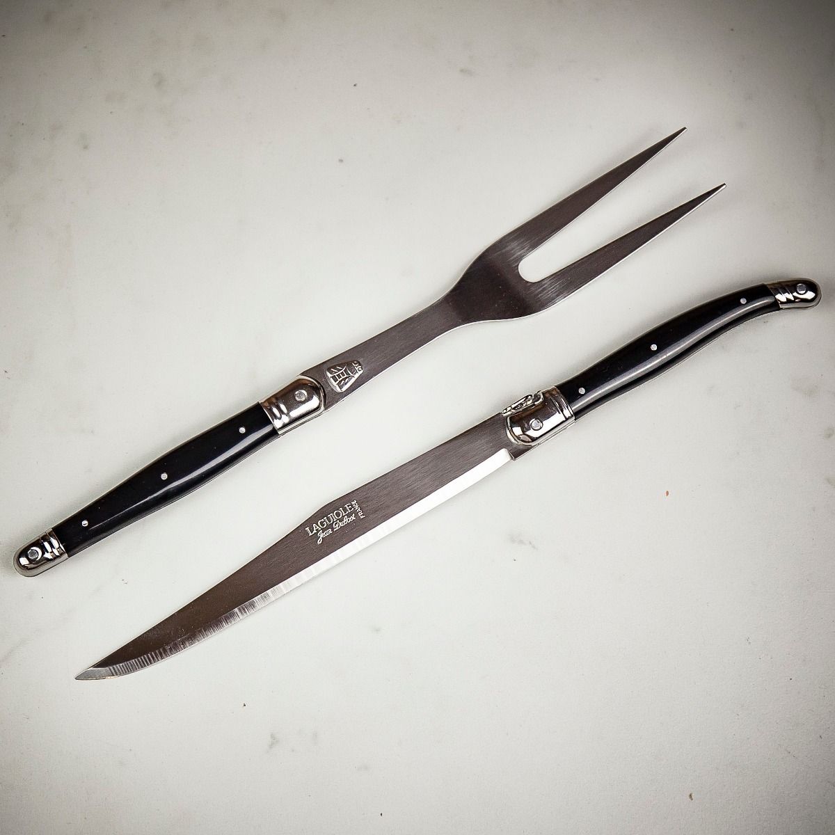Jean Dubost Laguiole Two Piece Carving Set with Black Handle