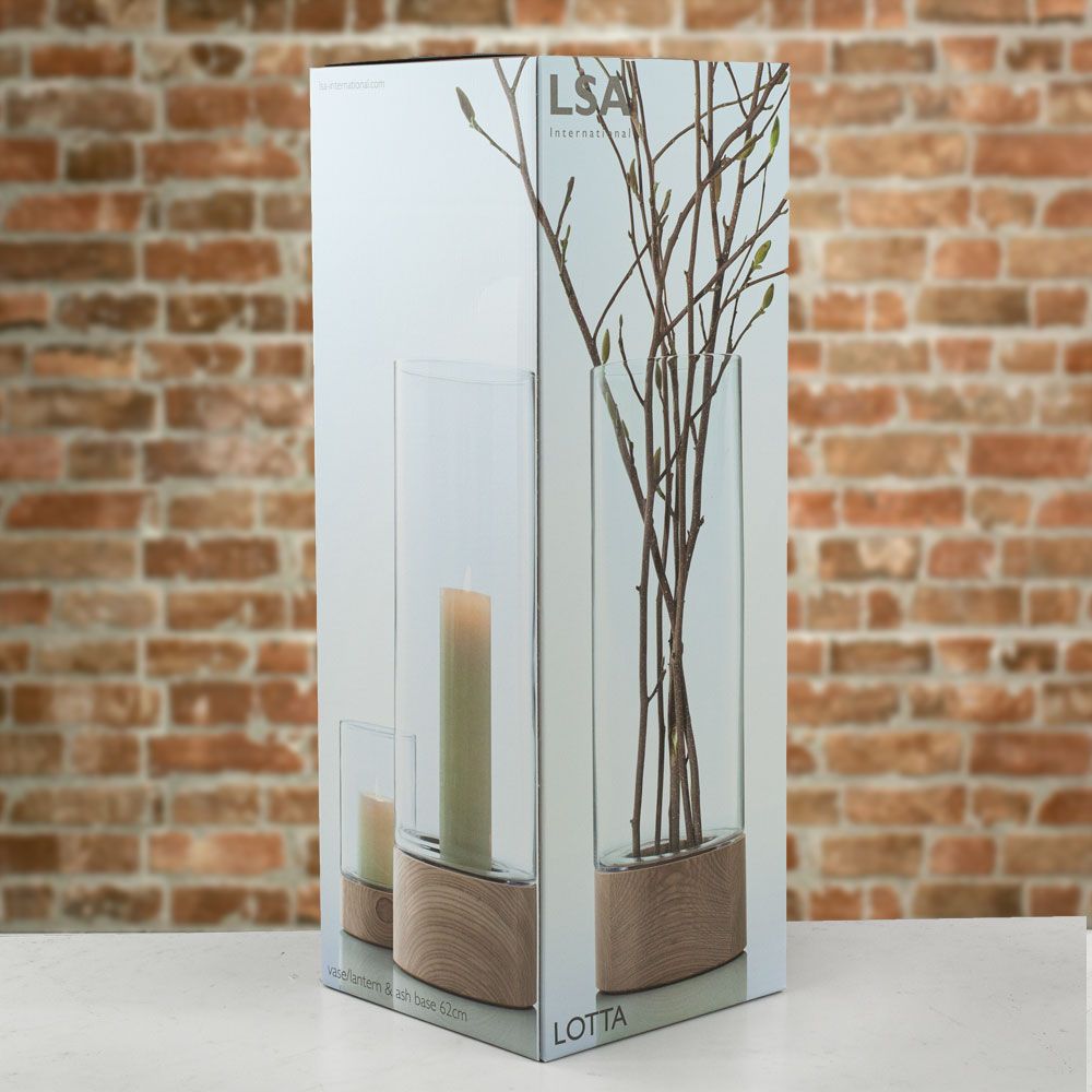 LSA International Lotta Glass Vase/Lantern with Ash Base – Tall