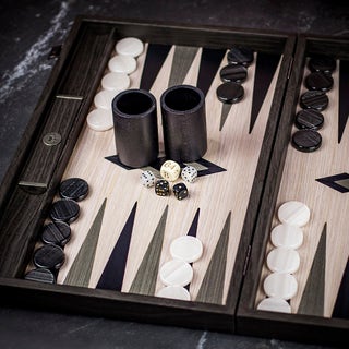 Manopoulos Inlaid Grid Illusion Oak & Walnut Backgammon Set - Tournament