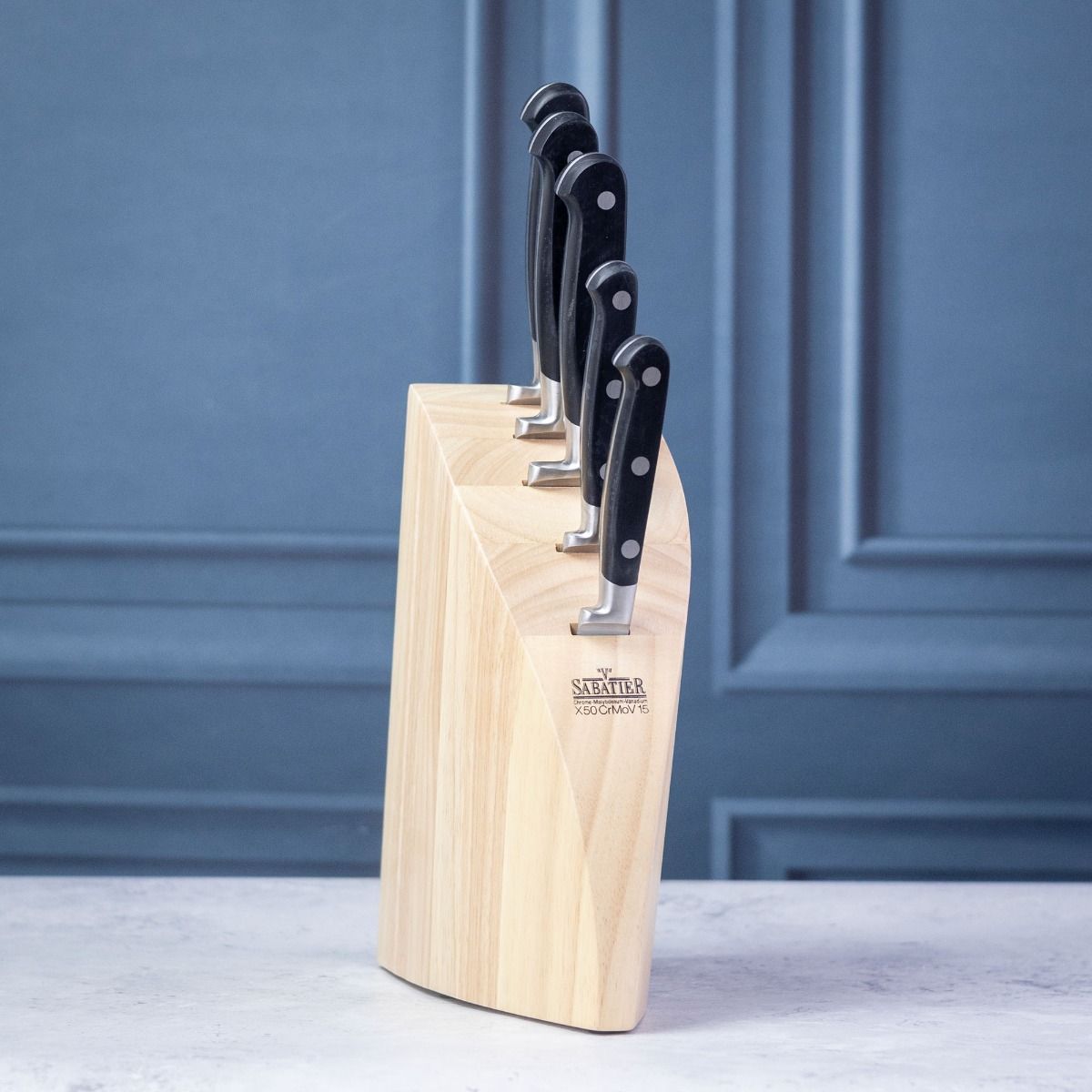 Set Coltelli V Sabatier 5 Pezzi – Richardson Sheffield, Nero, Lama In Acciaio Al Carbonio, Manico Ergonomico, Blocco Legno Incluso - 5