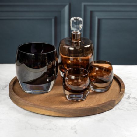 LSA International Whisky Club Connoisseur Set Peat Brown &amp; Walnut/Cork Serving Tray