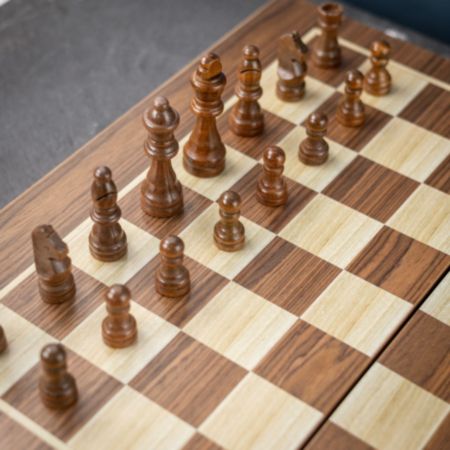 Manopoulos American Walnut Chess and Backgammon Set - Tournament